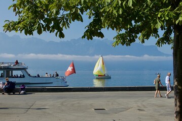 Sunny day on Lake Geneva near Vevey