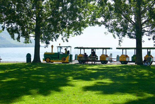 Tourist train at Cully on lake geneva