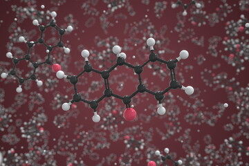 Molecule of anthrone, ball-and-stick molecular model. Science related 3d rendering