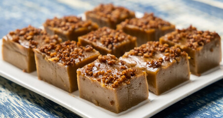 Malaysian dessert locally known as Kuih Kole Kacang. Selective focus.