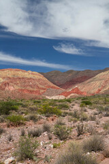 Hiking in the desert. View of the colorful rock and sandstone mountains in Humahuaca, Jujuy, Argentina.
