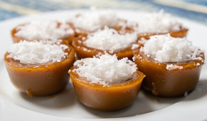 Malaysian dessert locally known as Kuih Lompang. Selective focus.