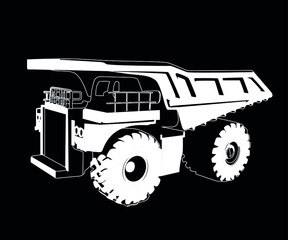 mining dump truck white on black background