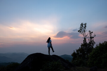 Travel in the mountains of northern Thailand in the evening with the beautiful sky and twilight.