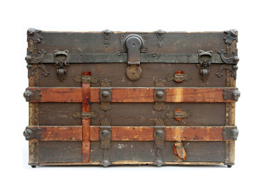 Steamer Trunk. An antique Steamer Trunk. Isolated on white. Room for text.