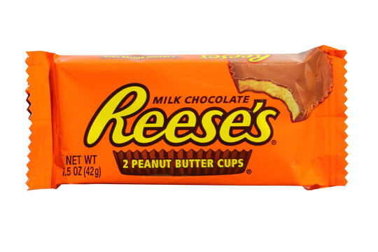 LAKE FOREST, CALIFORNIA - March 29, 2021: Reese's Peanut Butter Cup candy. Reese's was first introduced in 1928 and is now part of the Hershey Company