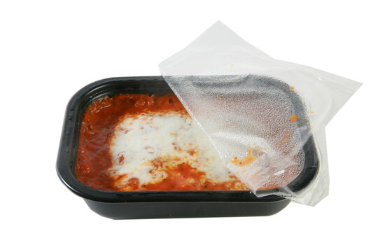 Lasagna tv dinner, isolated on white.