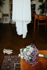 bridal dress in the interior of the room for preparation before the event