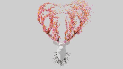 Tree in a shape of a deer head. Seasonal transition on white background. Eco Concept.
