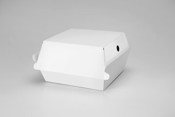 Blank white burger carton box mock up isolated on white background