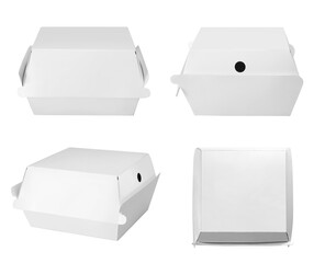 Blank white burger carton box mock up isolated on white background