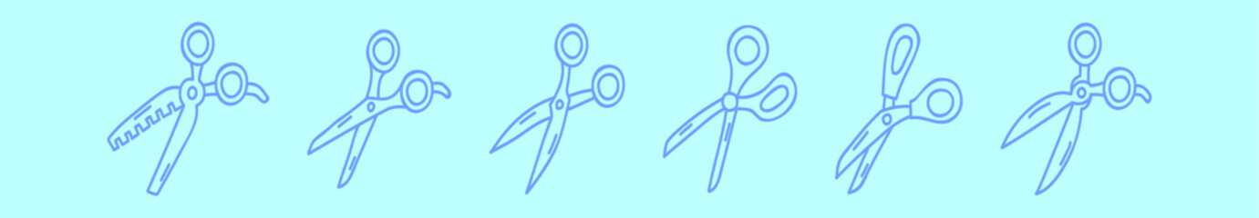 set of scissors cartoon icon design template with various models. vector illustration isolated on blue background