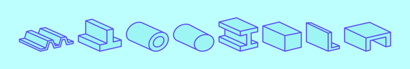 set of steal beam cartoon icon design template with various models. vector illustration isolated on blue background