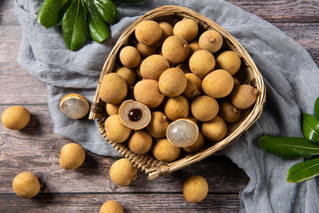 longan. fresh longan on wooden background