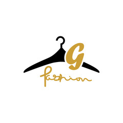 illustration of minimalist botique logo design . the elegant silhouette hanger icon