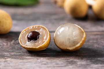longan. fresh longan on wooden background