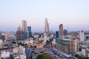 The author takes pictures at district one (Ho Chi Minh City). The author takes a photo on the evening 29/3/2021. Content: Ho Chi Minh city skyline panoramic