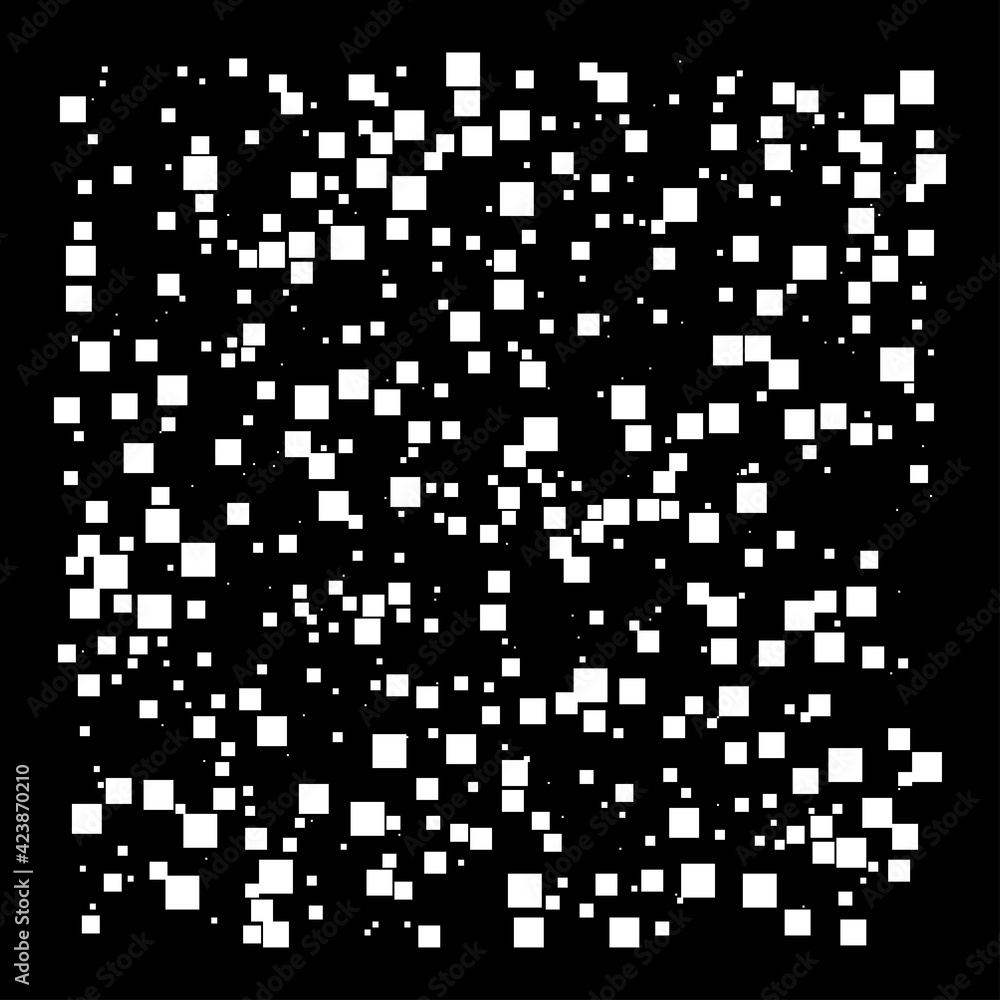 Poster White random squares, checkered pattern over black backdrop