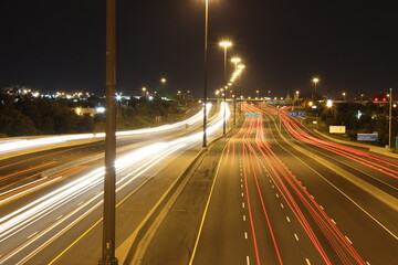 traffic on highway at night