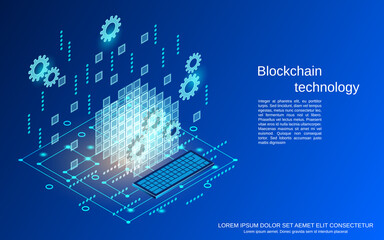 Blockchain technology flat 3d isometric vector concept illustration
