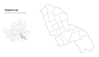 Gangnam-gu map. Seoul district map vector.