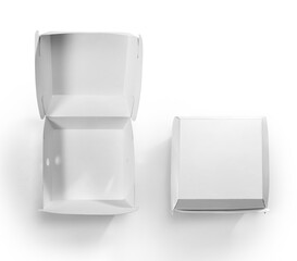 Blank white burger carton box mock up isolated on white background