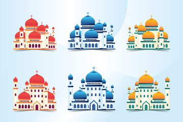 Mosque vector illustration, different modern islamic building illustration with flat style