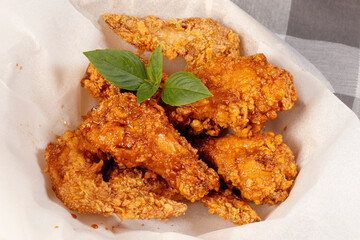Crispy Korean Fried Chicken. Catering and Asian food Concept. 