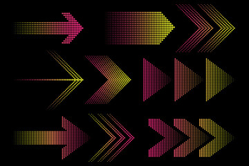 Different neon arrows. Abstract futuristic design. Design element. Futuristic technology. Stock image. EPS 10.