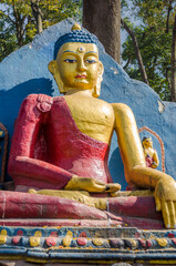 Nepal, Kathmandu, Swayambhunath Stupa, golden Buddha