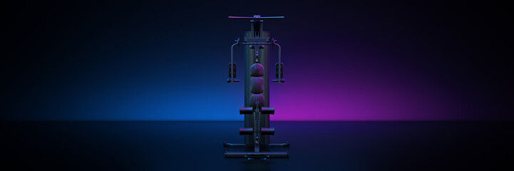 gym equpment in dark background. 3d rendering	