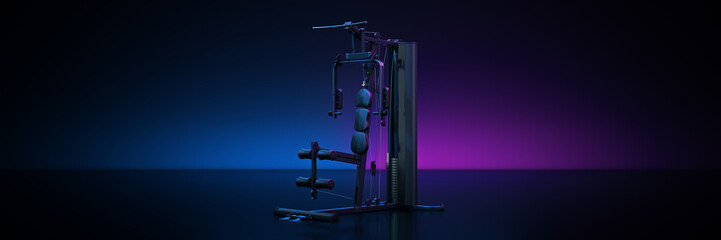 gym equpment in dark background. 3d rendering	