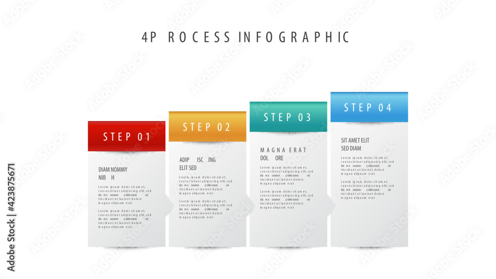 Poster 4 points of list diagram, ascending block of process layout template, infographic element vector