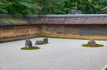 The rock garden of Ryoan-ji temple (The Temple of the Dragon at Peace). Kyoto. Japan