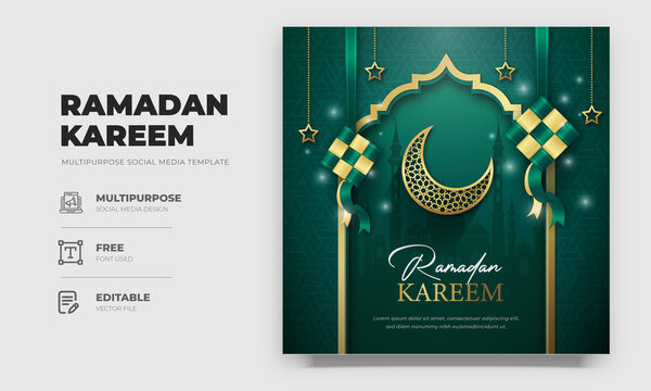 Ramadan Kareem with Ketupat Social Media Post Template