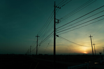 夕焼けと電柱