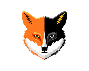 Fox head with orange and black colors