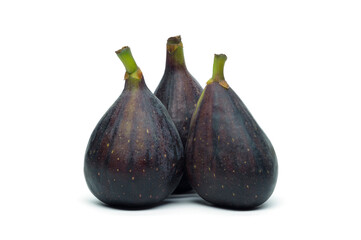 Fig, three whole exotic tropical fruits isolated on white background, healthy food, diet and...