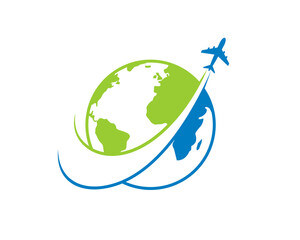 Flight airplane on the globe logo