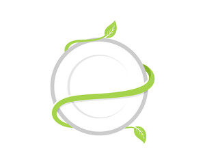 Food plate with nature green leaves surrounding