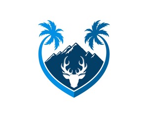 Love palm tree with mountain and deer inside