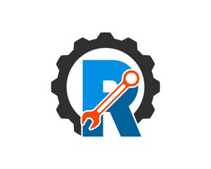 Mechanical gear with R letter initial and repair wrench inside