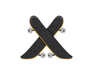 Two skateboard crossed form x letter logo