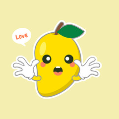 cute and kawaii mango fruit character. Vector concept illustration in a flat style for a healthy eating and lifestyle.