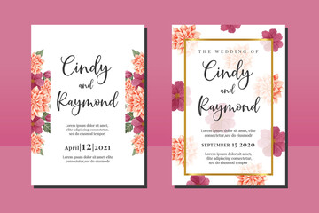 Wedding invitation frame set, floral watercolor hand drawn Dahlia Flower design Invitation Card Template