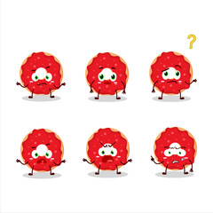 Cartoon character of raspberry donut with what expression