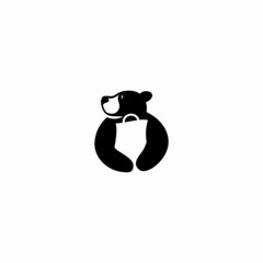 bear and shopping bag icon logo in monochrome style