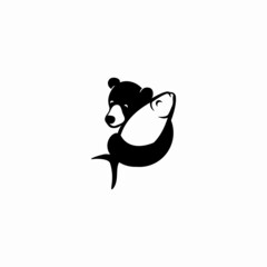bear carrying a big fish logo, represents a winning time, good food, 
joyness, simple but memorable logo for restaurant and fishing business.