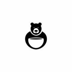 bear and coffee icon logo in negative space vector illustration