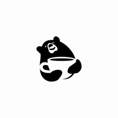 bear and coffee icon logo in negative space vector illustration